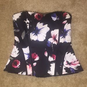 WHBM Black Floral Bustier/Corset Top